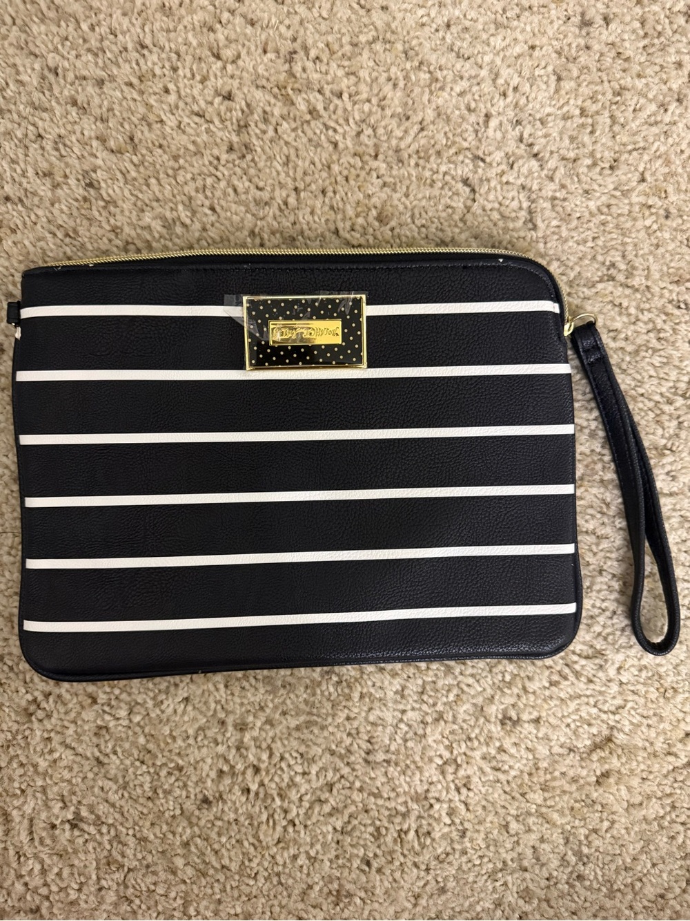 Betsey Johnson Black and White Striped Wristlet Clutch